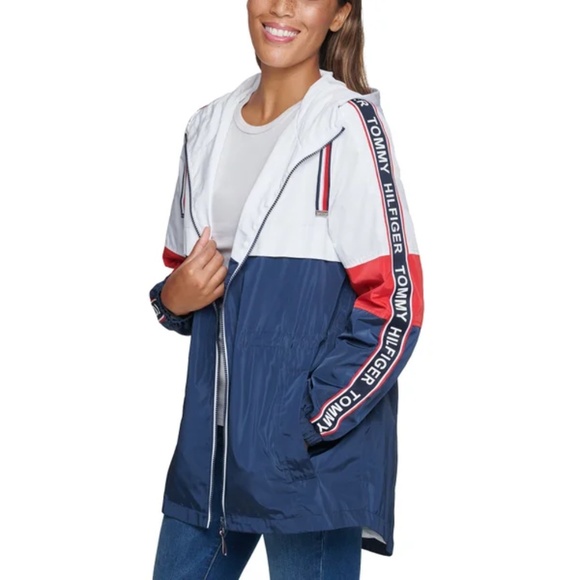 Tommy Hilfiger Ladies' Long Windbreaker (Red/White/Blue) - Picture 1 of 12